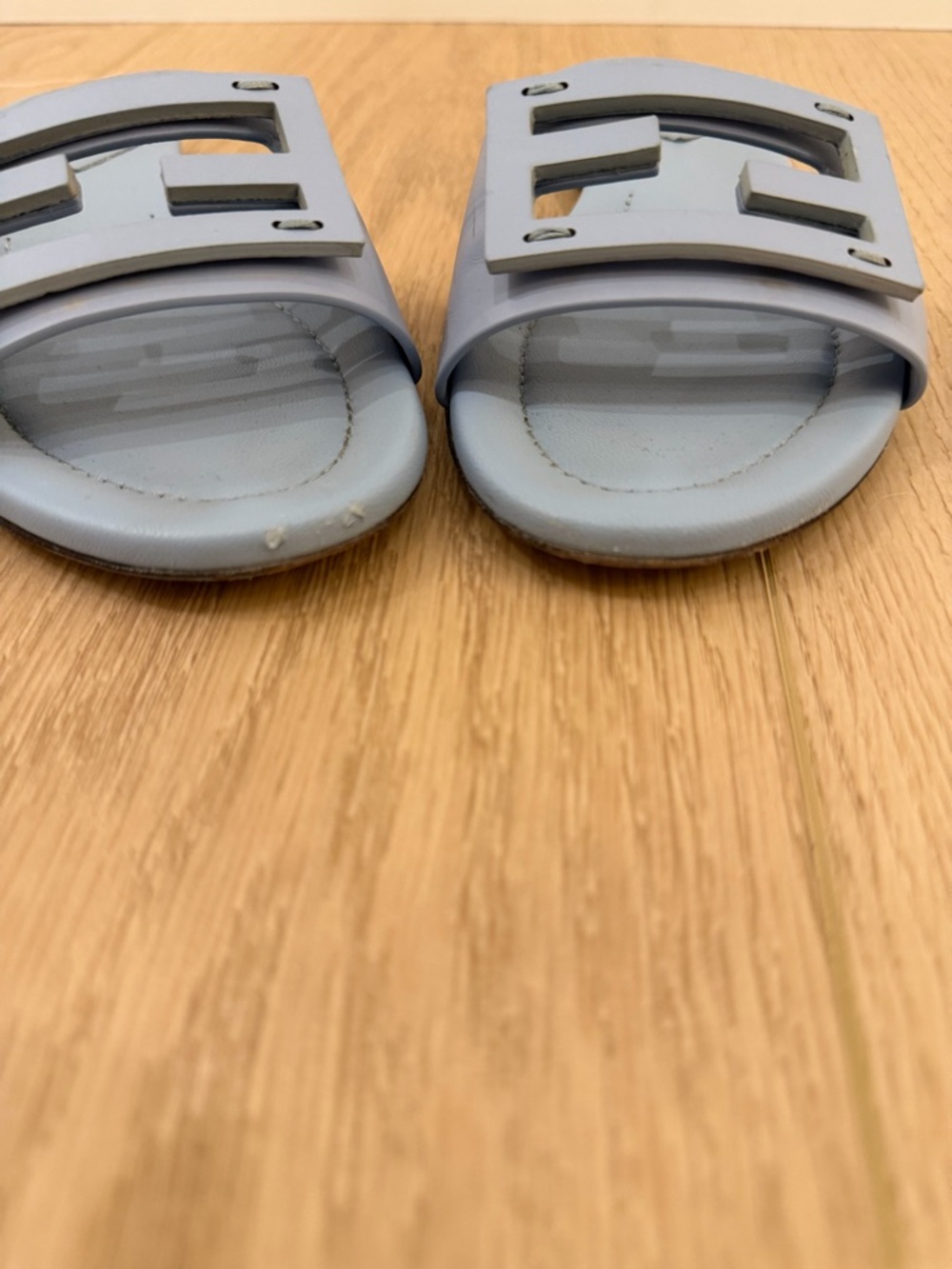 Fendi Light Blue Logo Slide Mules - Picture 2 of 8